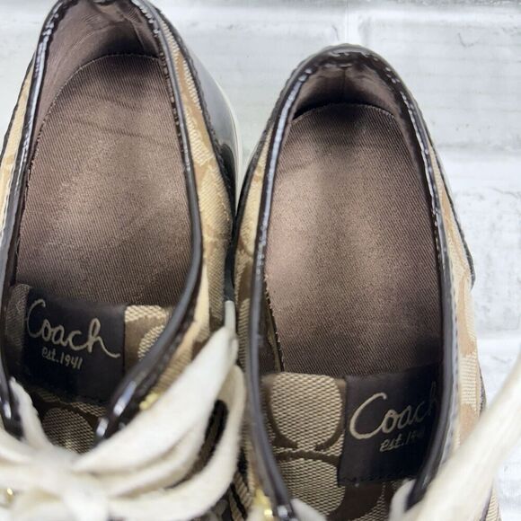 Coach Folly Signature C Canvas Women’s Size 8 Low Top Lace Up Brown Sneakers - Picture 10 of 12